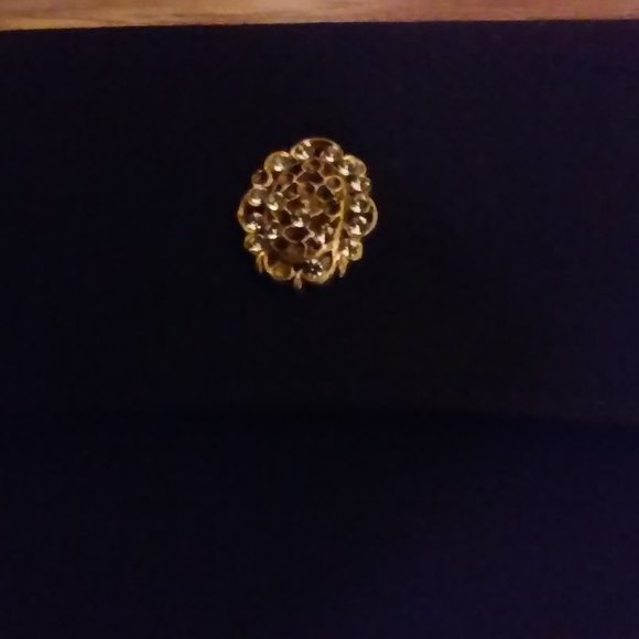 Small Black Evening Bag 8 1/2" Long x 4 1/2" High GOld PIece On Front Used, Old. - Picture 4 of 4